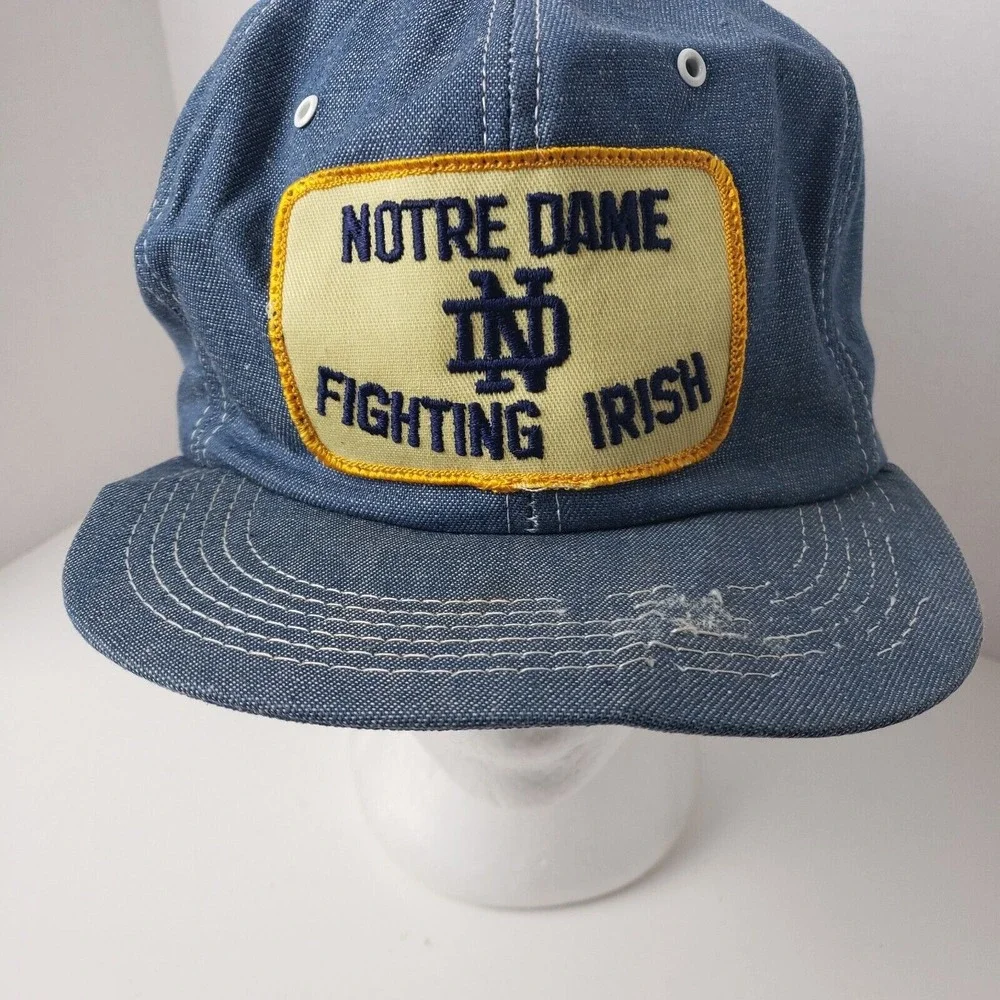 Vintage Notre Dame‎ Fighting Irish Hat Cap Blue Denim K Products Snapback NCAA - Picture 2 of 11